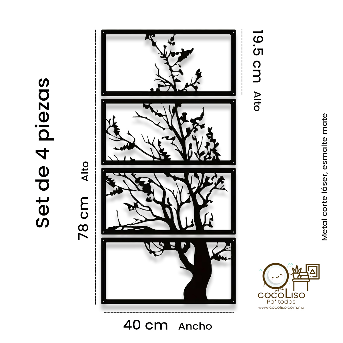 Cuadro seccionado árbol seco, set de 4 piezas