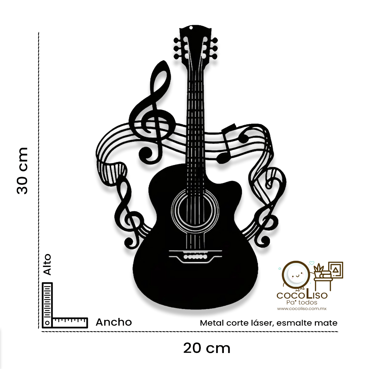 Guitarra acústica con notas musicales