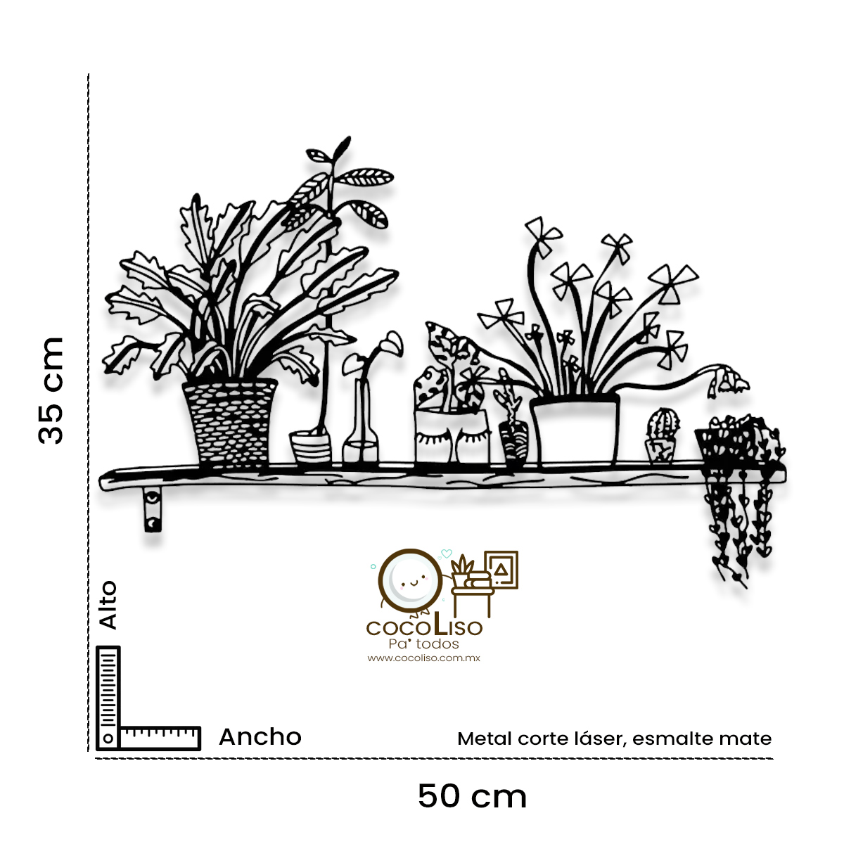 Repisa con 8 macetas varias