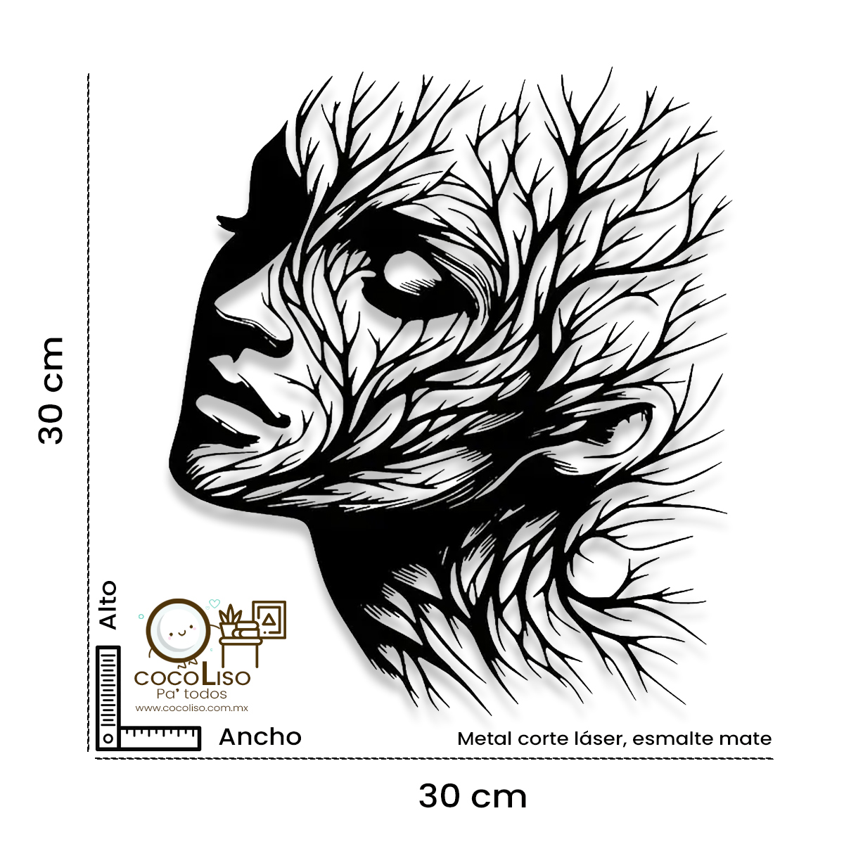 Rostro femenino 3/4, ramas