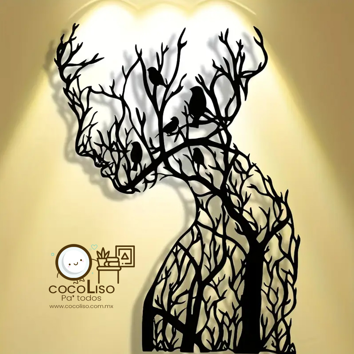 Rostro femenino de perfil, ramas secas y aves - Image 2