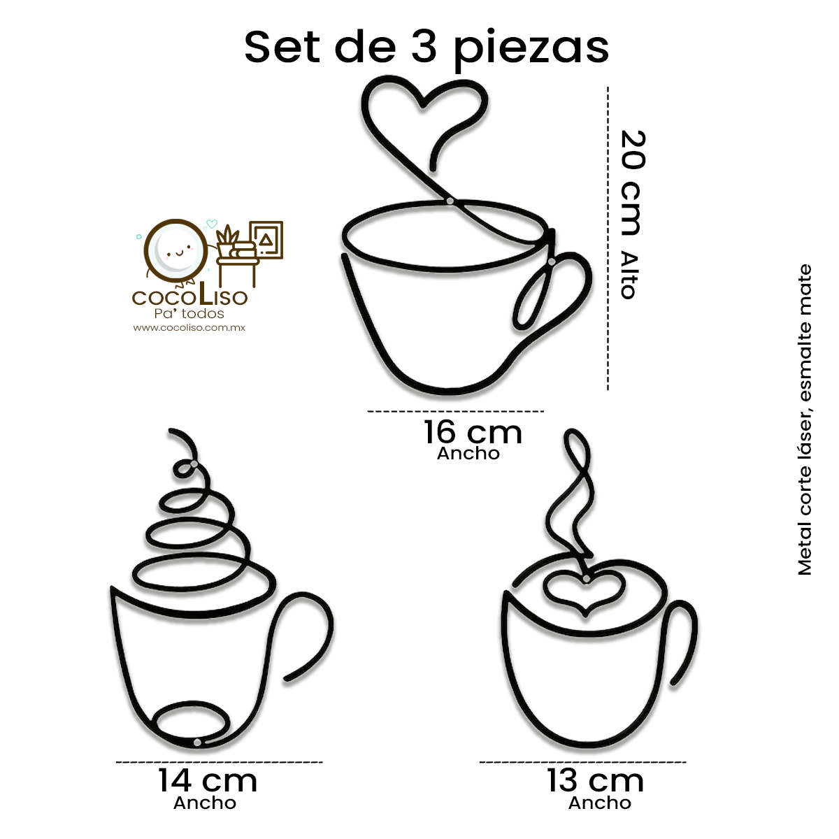 3 tazas de café humeante love, lineas onduladas