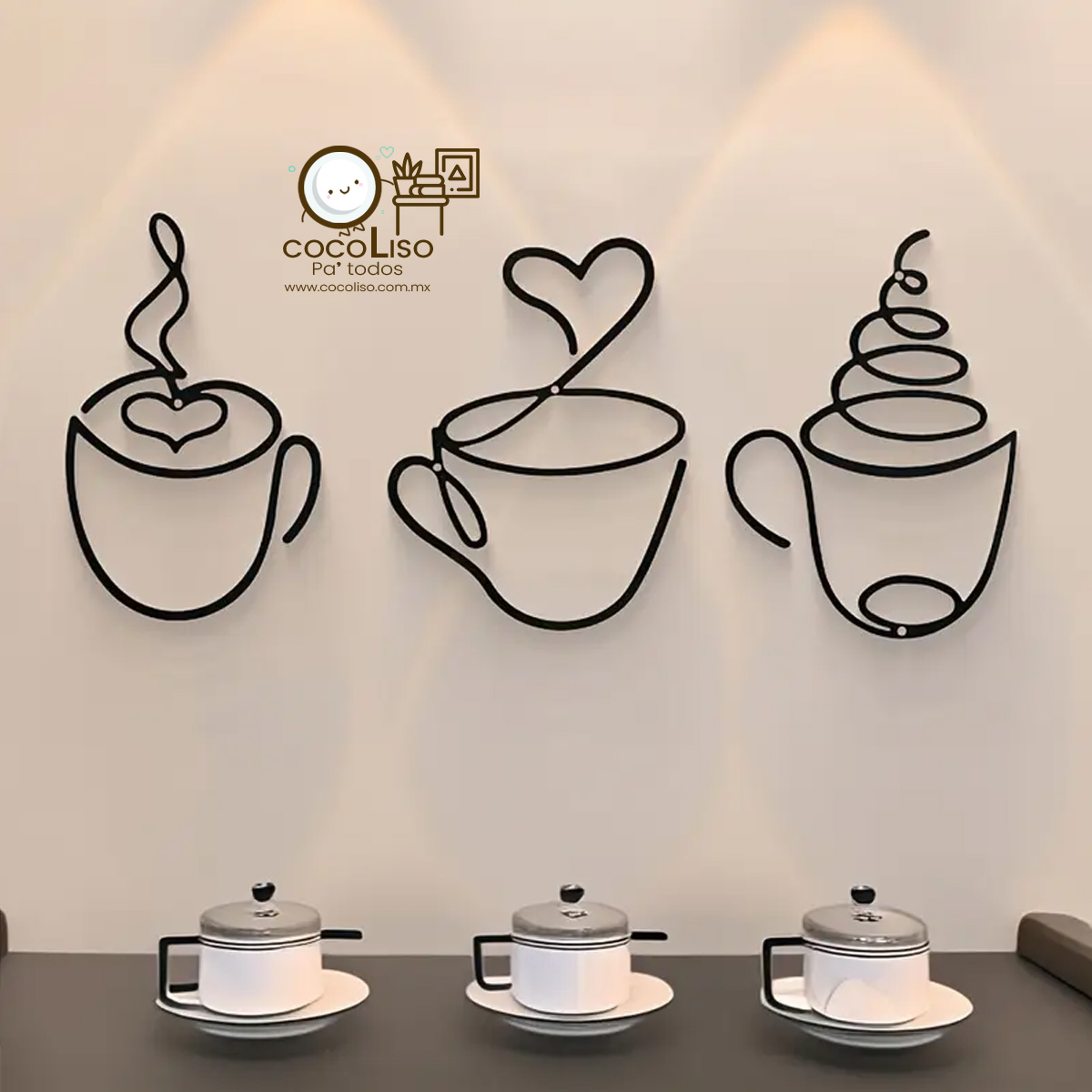 3 tazas de café humeante love, lineas onduladas - Image 3