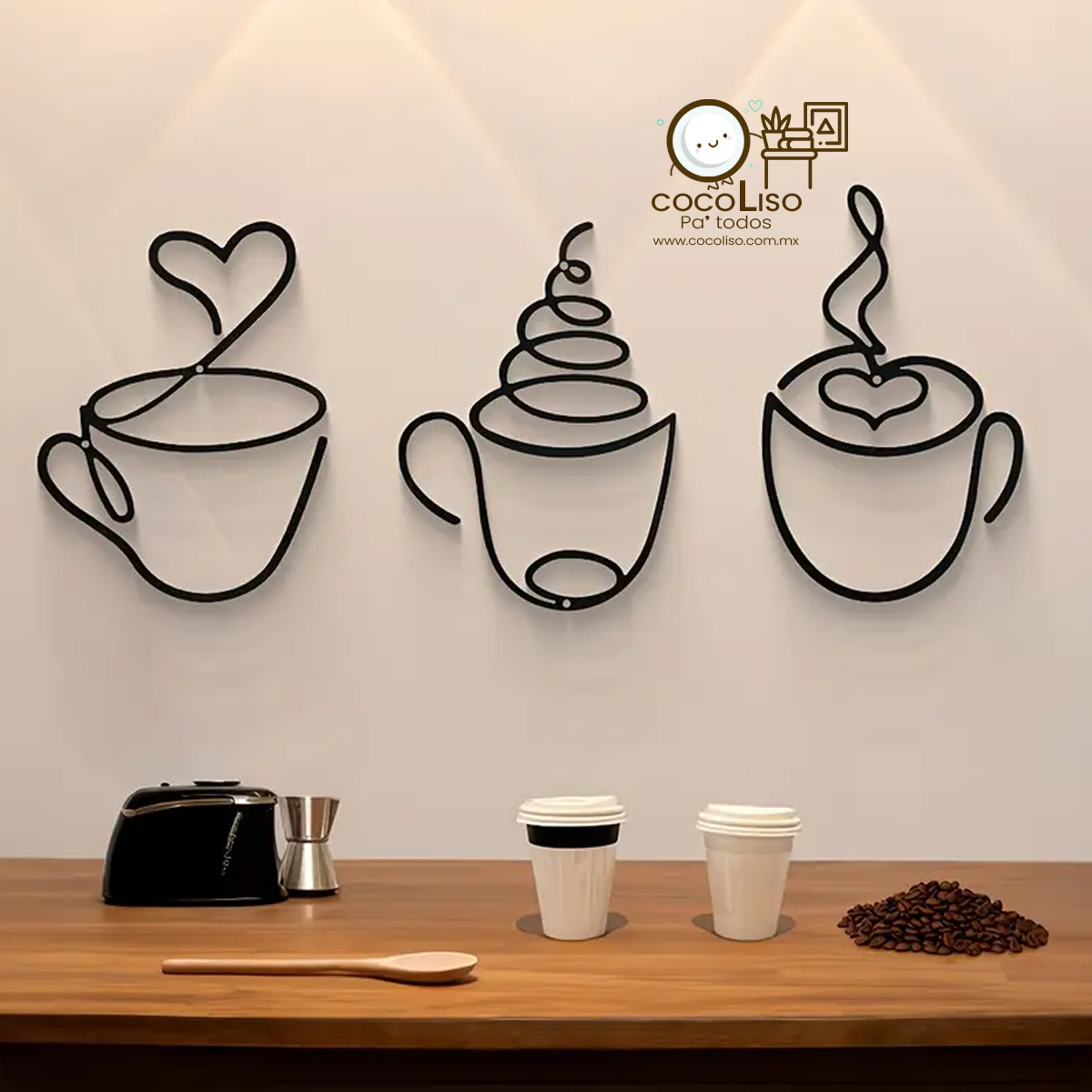 3 tazas de café humeante love, lineas onduladas - Image 2