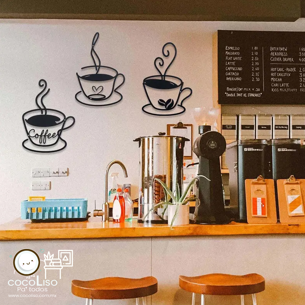 3 tazas de café humeante, lineas onduladas - Image 3