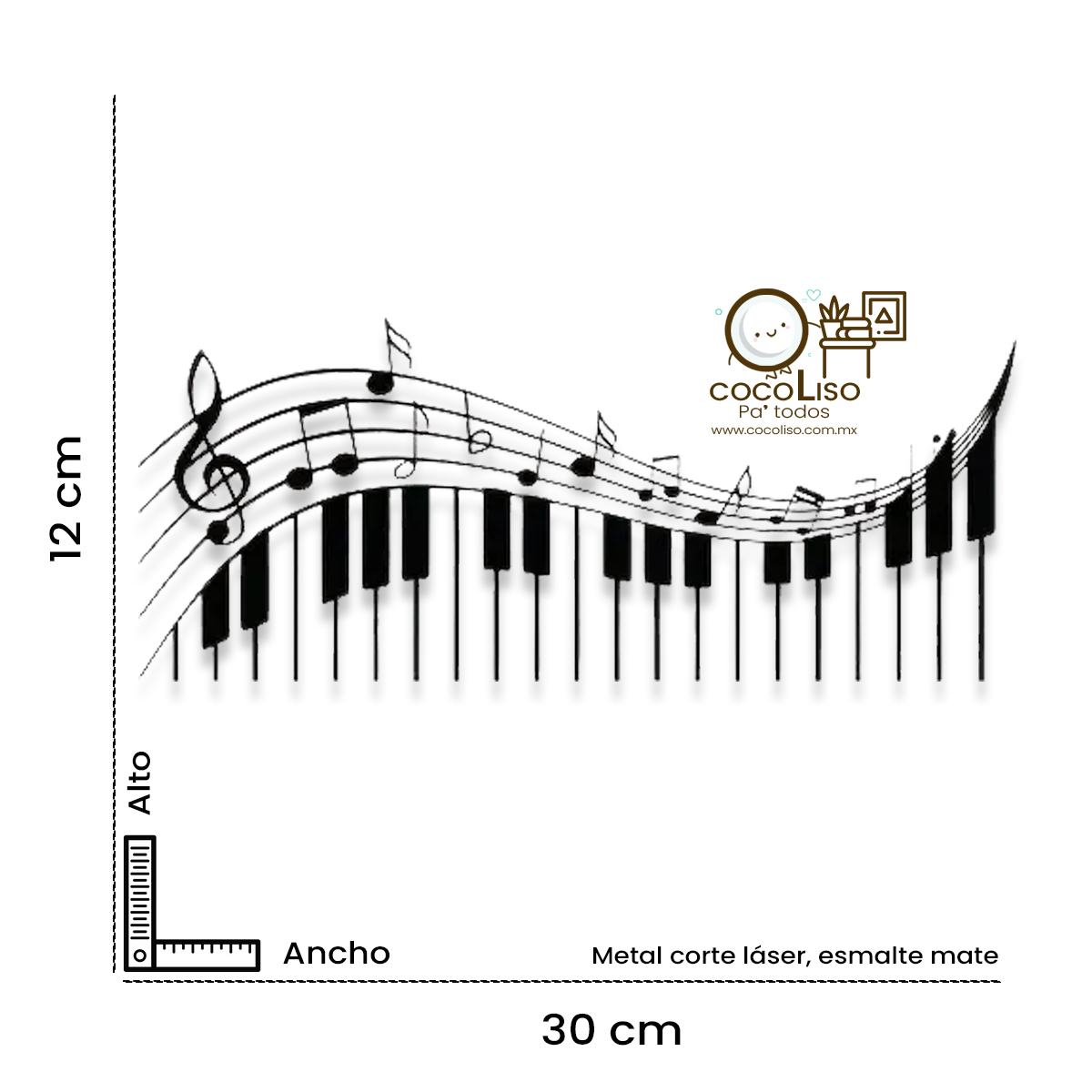 Teclas de piano con notas en onda